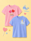 BambooTEC™ Girls Half Sleeve T-Shirt Pack of 2 – Sweet Treats & Whale Graphic Print Soft Summer Tee Set