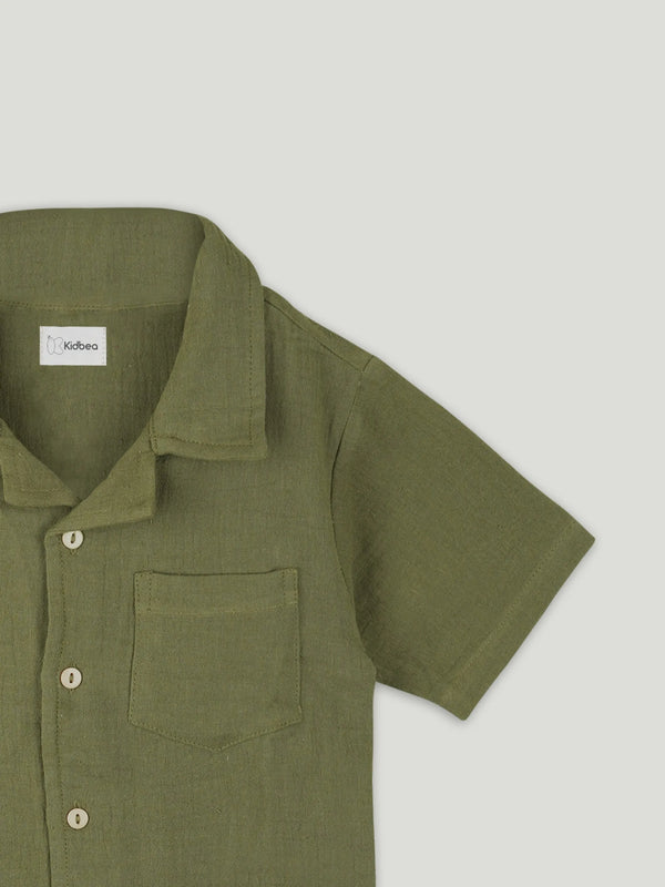 Light Organic Cotton Shirt & Pant Dark Green Co-ord Set