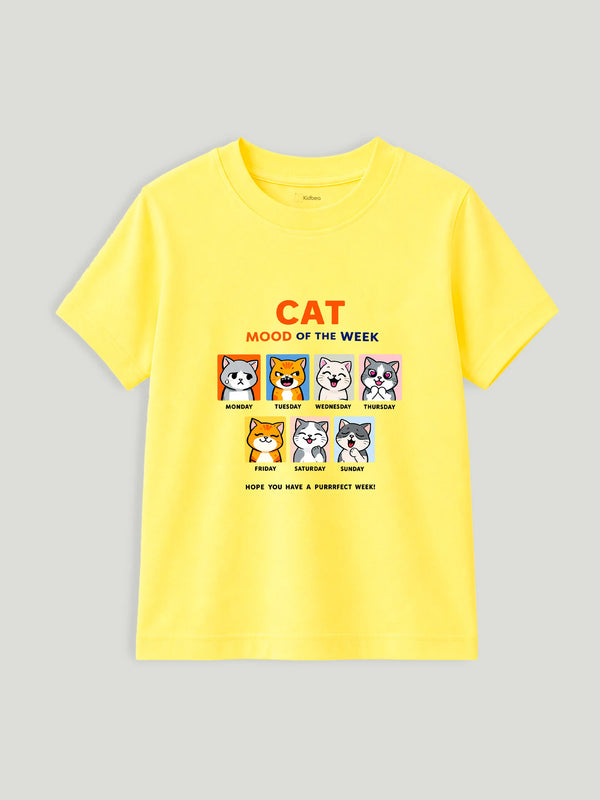 BambooTEC™ Unisex Kids T-Shirt – Cat Mood Print Soft Breathable Tee