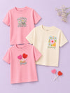 BambooTEC™ Girls Half Sleeve T-Shirt Pack of 3 – Growing Everyday, Sweet Treats & Blossom Graphic Print Soft Summer Tee Set