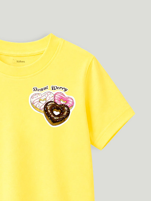 BambooTEC™ Girls T-Shirt – Soft Breathable Yellow Donut Print Half Sleeve Tee for Kids