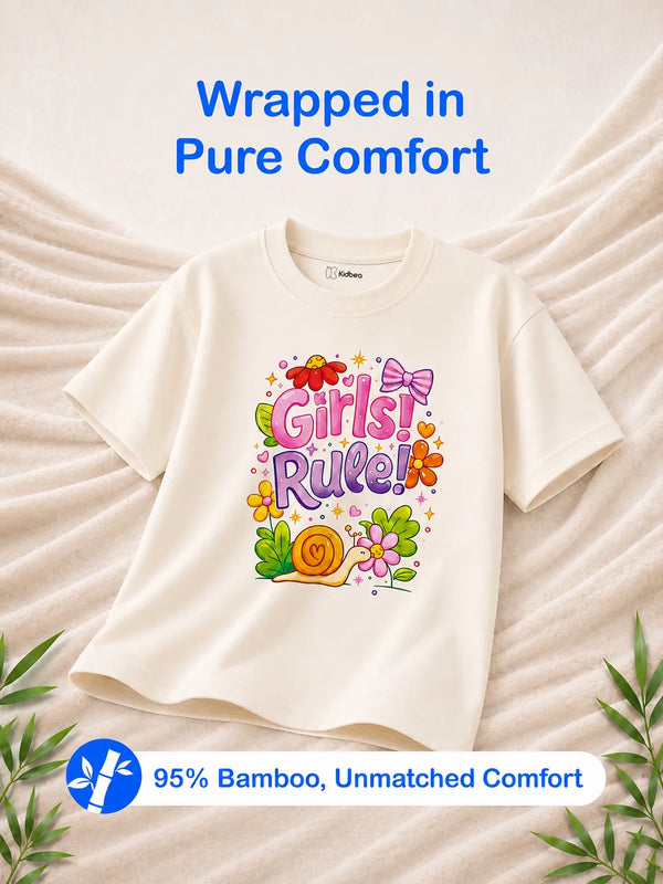 BambooTEC™ Girls Half Sleeve T-Shirt Pack of 2 – Tangerine & Girls Rule Graphic Print Soft Summer Tee Set