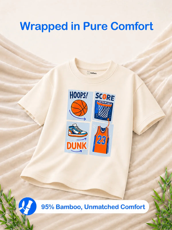 BambooTEC™ Unisex Kids Half Sleeve T-Shirt Pack of 2 – Soft Breathable Basketball & Skateboard Graphic Print Tee