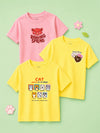 BambooTEC™ Unisex Half Sleeve T-Shirt Pack of 3 – Roaring Spring, Cat Mood & Donut Worry Graphic Print Soft Tee Combo