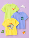 BambooTEC™ Unisex Half Sleeve T-Shirt Pack of 3 – Tiny Tangerine, Cat Mood & Be Happy Graphic Print Soft Tee Combo