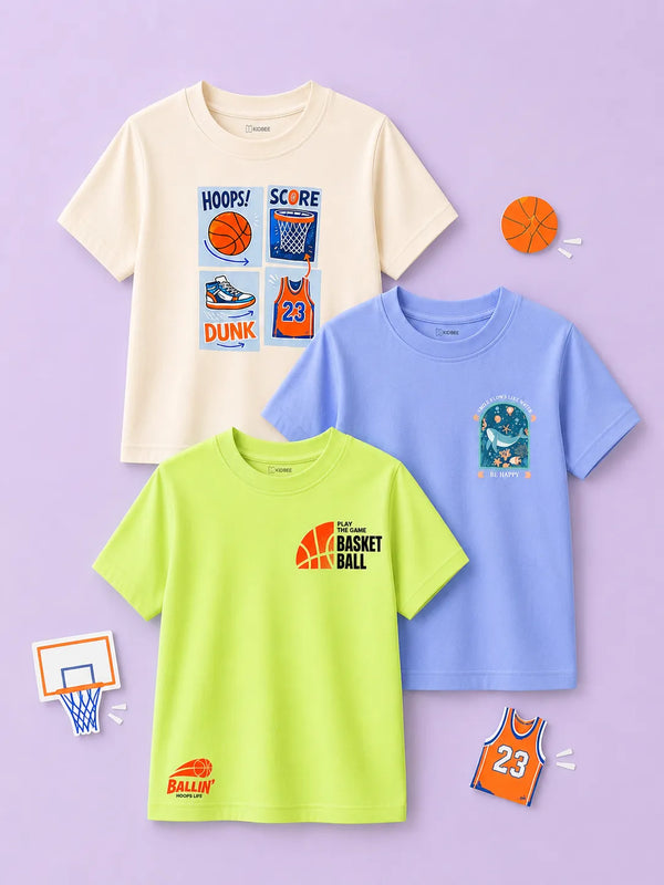 BambooTEC™ Unisex Half Sleeve T-Shirt Pack of 3 – Basketball, Dunk & Be Happy Graphic Print Combo