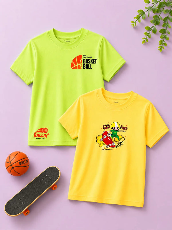 BambooTEC™ Unisex Kids Half Sleeve T-Shirt Pack of 2 – Sports & Skateboard Graphic Print Tee