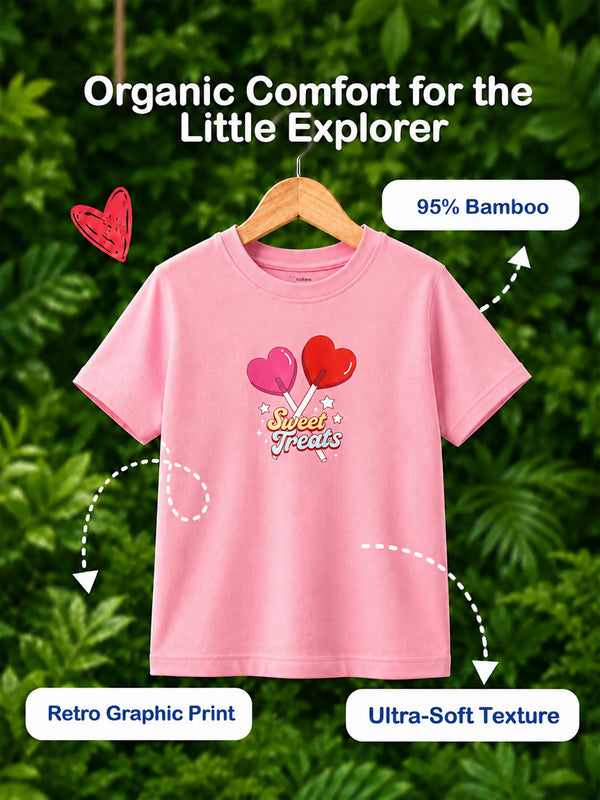 BambooTEC™ Girls Half Sleeve T-Shirt Pack of 3 – Beach Girl, Blossom & Sweet Treats Graphic Print Soft Summer Tee Set