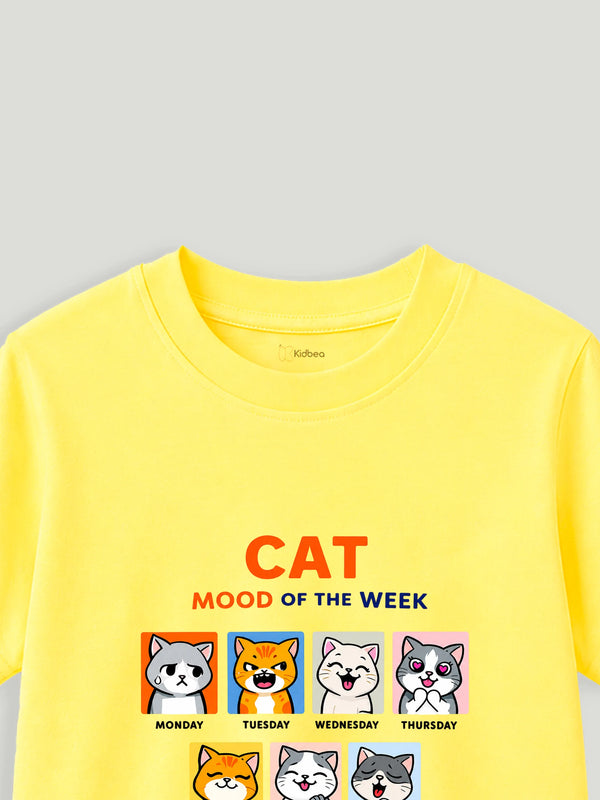 BambooTEC™ Unisex Kids T-Shirt – Cat Mood Print Soft Breathable Tee