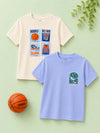 BambooTEC™ Unisex Kids Half Sleeve T-Shirt Pack of 2 – Basketball & Ocean Graphic Print Soft Summer Tee Set