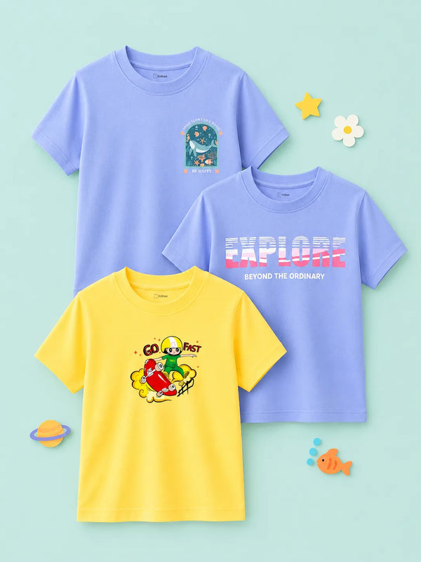 BambooTEC™ Unisex Half Sleeve T-Shirt Pack of 3 – Explore, Go Fast & Sea Play Graphic Print Combo