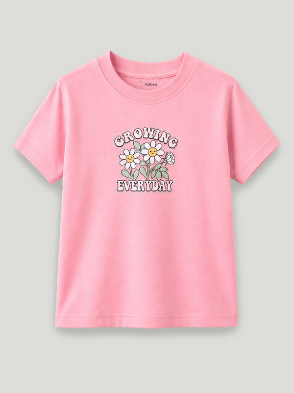 BambooTEC™ Girls Kids T-Shirt – Growing Everyday Flower Print Soft Tee