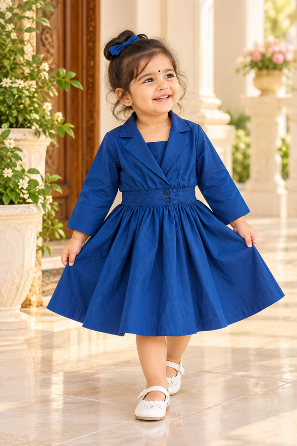Royal Blue Smocked Dress with Matching Jacket