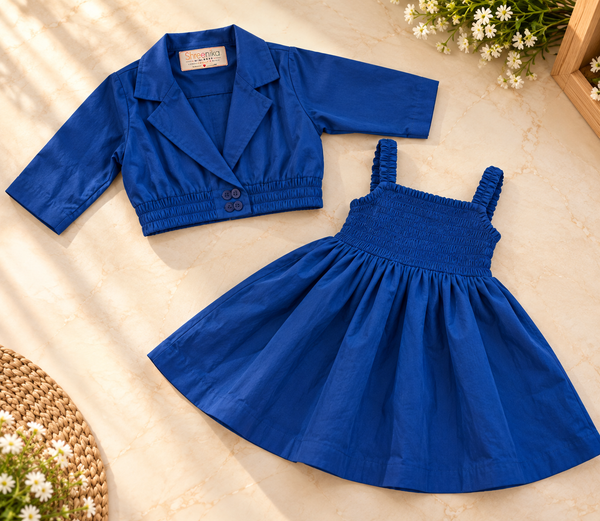 Royal Blue Smocked Dress with Matching Jacket