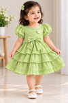 Premium Green Eyelet Embroidery Layered Dress