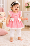 Baby Girls Pink Lace Ruffle Dress with White Leggings Set | Cute Party & Casual Wear