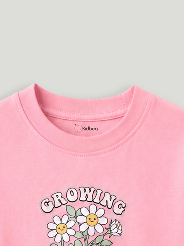 BambooTEC™ Girls Kids T-Shirt – Growing Everyday Flower Print Soft Tee