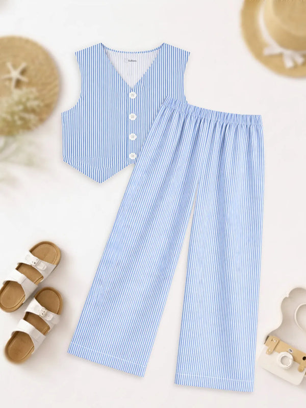 Girls Blue Striped Co-Ord Set | Organic Cotton
