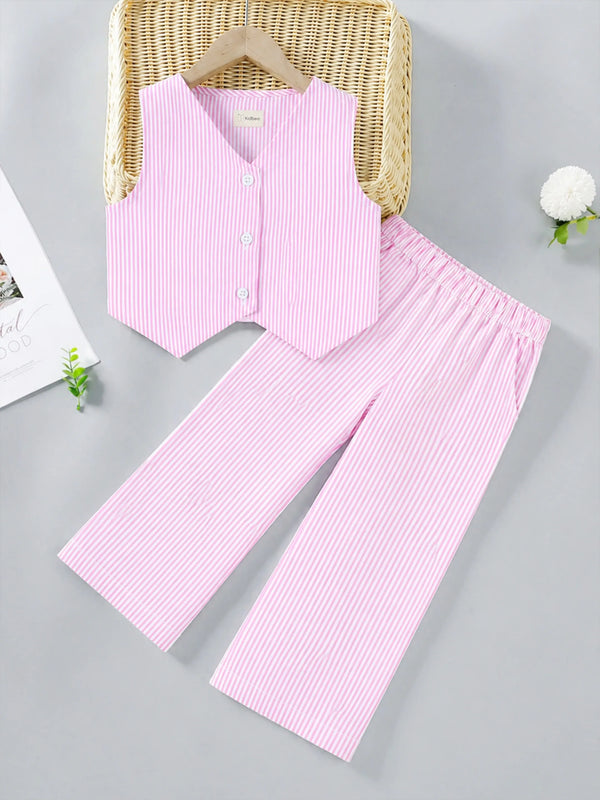 Girls Pink Striped Co-Ord Set |Organic Cotton