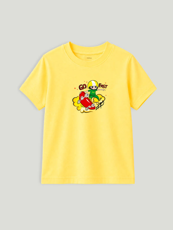 BambooTEC™ Unisex Kids T-Shirt – Soft Breathable Yellow Skateboard Print Half Sleeve Tee