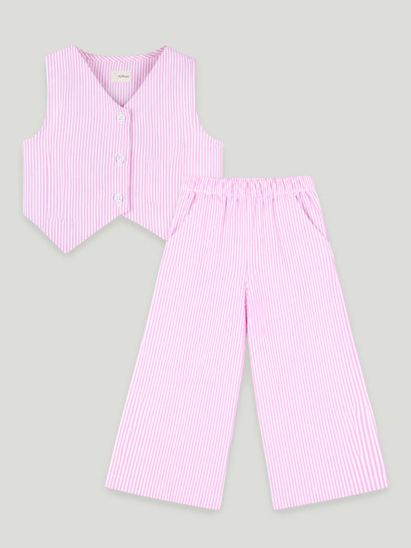Girls Pink Striped Co-Ord Set |Organic Cotton