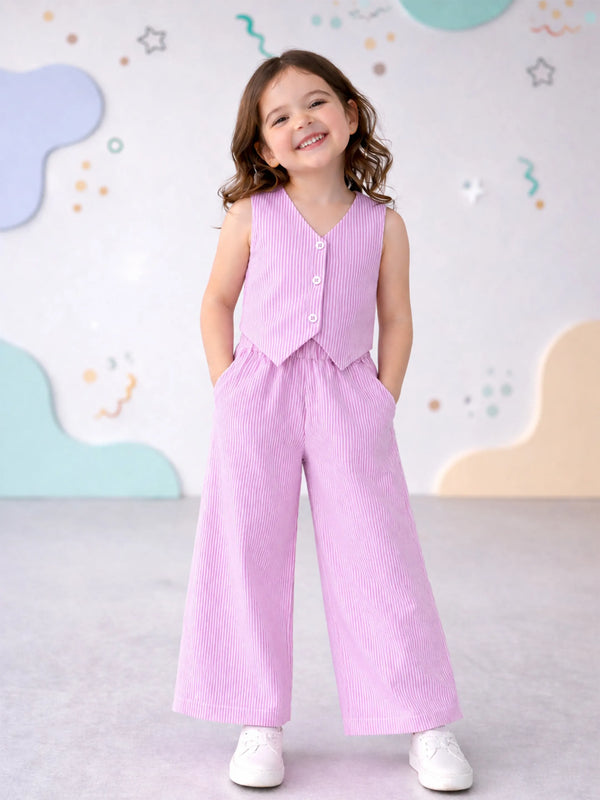 Girls Pink Striped Co-Ord Set |Organic Cotton