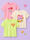 BambooTEC™ Girls Half Sleeve T-Shirt Pack of 3 – Sweet Treats, Girls Rule & Tiny Tangerine Graphic Print Soft Summer Tee Set