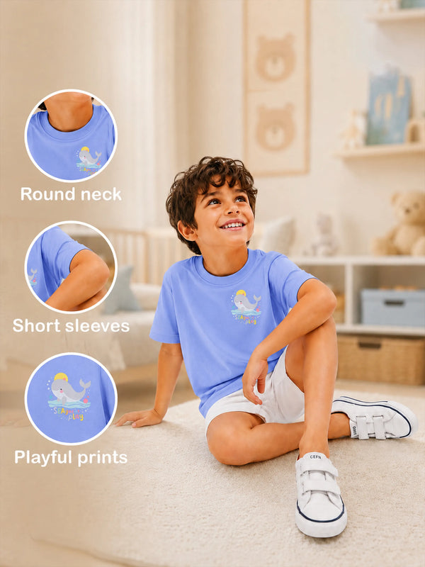 BambooTEC™ Unisex Kids Half Sleeve T-Shirt Pack of 2 – Beach & Whale Graphic Print Soft Summer Tee Set