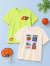 BambooTEC™ Unisex Kids Half Sleeve T-Shirt Pack of 2 – Soft Breathable Basketball Graphic Print Tee