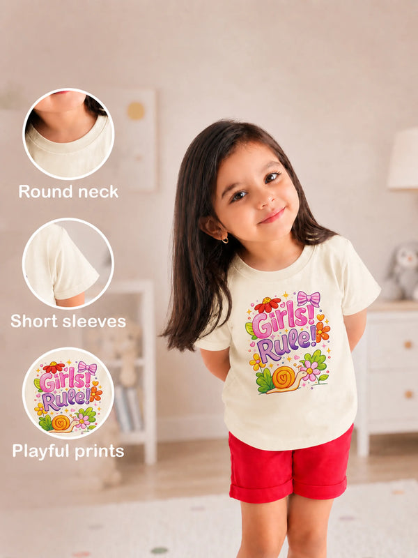 BambooTEC™ Girls Half Sleeve T-Shirt Pack of 2 – Growing Everyday & Girls Rule Graphic Print Soft Summer Tee Set