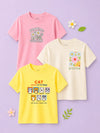 BambooTEC™ Girls Half Sleeve T-Shirt Pack of 3 – Growing Everyday, Blossom & Cat Mood Graphic Print Soft Summer Tee Set