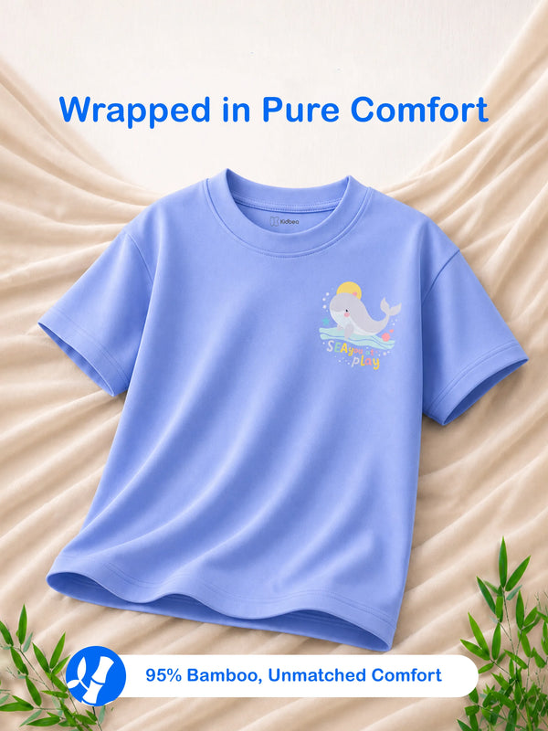 BambooTEC™ Unisex Kids Half Sleeve T-Shirt Pack of 2 – Beach & Whale Graphic Print Soft Summer Tee Set