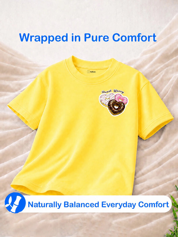 BambooTEC™ Girls Half Sleeve T-Shirt Pack of 2 – Donut & Tangerine Graphic Print Soft Summer Tee Set