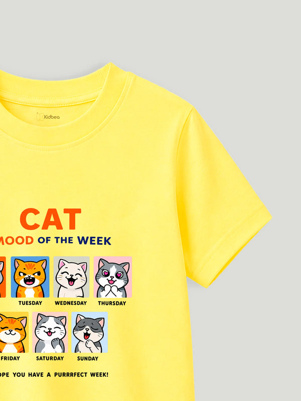 BambooTEC™ Unisex Kids T-Shirt – Cat Mood Print Soft Breathable Tee