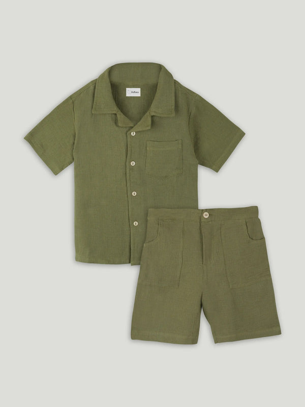 Light Organic Cotton Shirt & Pant Dark Green Co-ord Set
