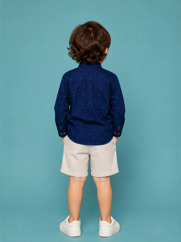 Light Organic Cotton Navy Blue Shirt & Beige Shorts Co-ord Set