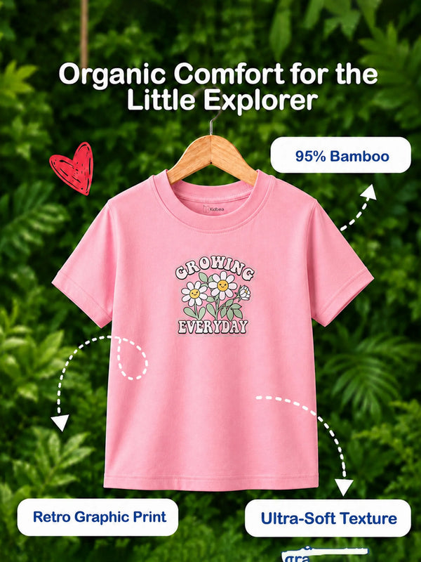 BambooTEC™ Girls Half Sleeve T-Shirt Pack of 3 – Growing Everyday, Sweet Treats & Blossom Graphic Print Soft Summer Tee Set
