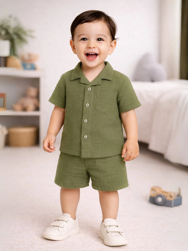Light Organic Cotton Shirt & Pant Dark Green Co-ord Set