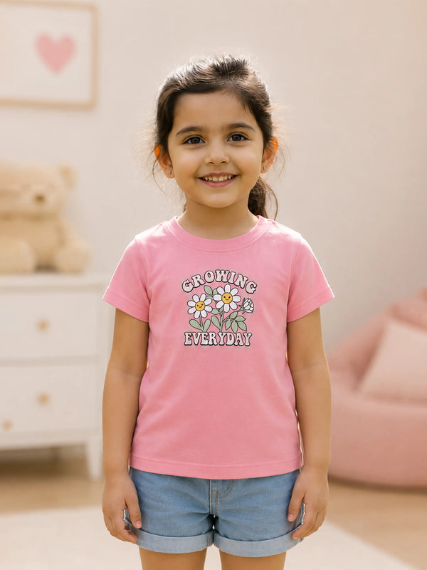 BambooTEC™ Girls Kids T-Shirt – Growing Everyday Flower Print Soft Tee