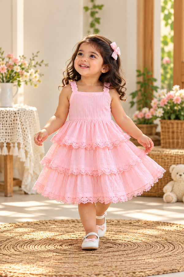 Blush Pink Lace-Tiered Dress