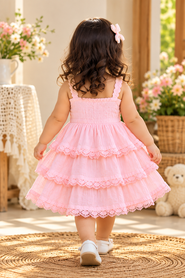 Blush Pink Lace-Tiered Dress