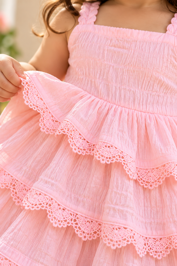 Blush Pink Lace-Tiered Dress