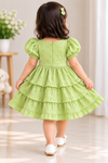 Premium Green Eyelet Embroidery Layered Dress