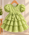 Premium Green Eyelet Embroidery Layered Dress