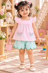 Girls Pink & Mint Striped Watermelon Print Top & Shorts Set | Stylish Summer Co-ord Set