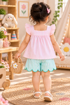 Girls Pink & Mint Striped Watermelon Print Top & Shorts Set | Stylish Summer Co-ord Set
