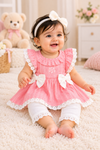 Baby Girls Pink Lace Ruffle Dress with White Leggings Set | Cute Party & Casual Wear
